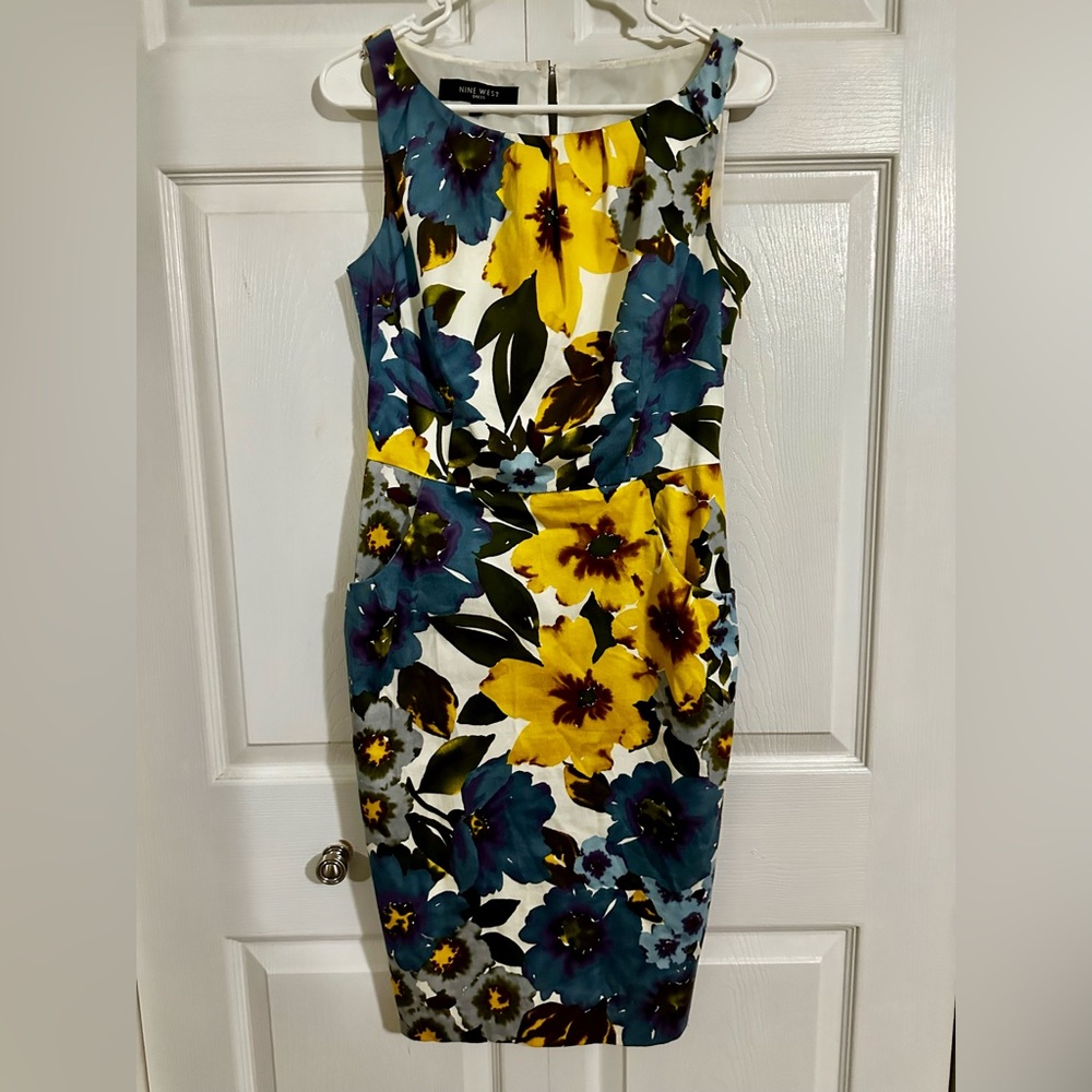 Nine West Floral Sleeveless Dress - Yellow and Blue
